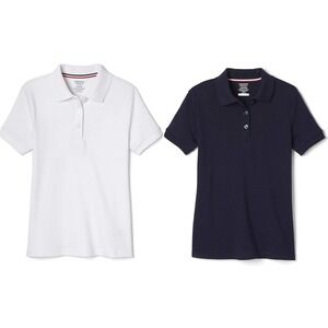 2 French Toast Girl's Picot Collar School Uniform Polos - Navy & White XL 18/20
